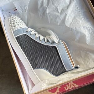 Brand New - Christian Louboutin Gray and White Spiked Sneakers